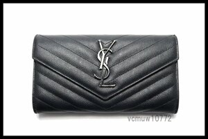 近年モデル希少美中古■SAINT LAURENT PARIS Vステッチ レザー 2つ折り長財布 サンローランパリ■0404sk308471