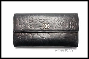 希少美中古■CHANEL 18番台 カメリア レザー 2つ折り長財布 シャネル■0118ko501-3