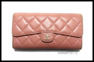 近年モデル希少美中古■CHANEL 24番台 マトラッセ レザー 2つ折り長財布 シャネル■0404sr700014