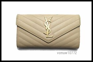 近年モデル希少美中古■SAINT LAURENT PARIS Vステッチ レザー 2つ折り長財布 サンローランパリ■0404mo707692