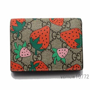 近年モデル希少美中古■GUCCI ストロベリー GGスプリーム レザー 2つ折り財布 グッチ■0404ab25312の画像2