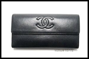 近年モデル希少美中古■CHANEL 22番台 キャビアスキン ココマーク レザー 2つ折り長財布 シャネル■0418fa30564