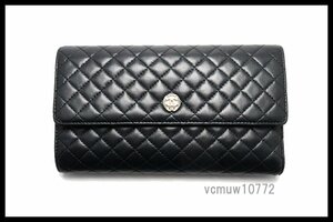 希少美中古■CHANEL 12番台 マイクロマトラッセ ココボタン レザー 3つ折り長財布 シャネル■0418eh745193