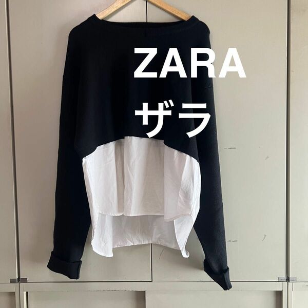 値下げ不可　ZARA バイカラーニットシャツチュニック　２枚仕立て