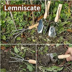 LEMNISCATE ガーデンツールセット 5点セット ステンレス鋼 木製ハンドル付き ガーデニング用品 盆栽 道具 家庭菜園用品の画像6