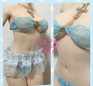 S42A、S07レースブルー／ファイセン／コスチューム／ミニドレス付きランジェリー4点セット　Mia