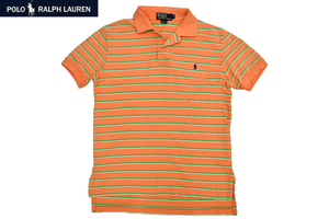 S-6346★送料無料★Polo by Ralph Lauren ポロ ラルフローレン★国内正規品 オレンジベースのボーダー柄 鹿の子 半袖ポロシャツ M