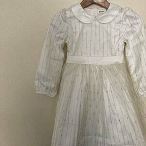 新品 子供服 110 ドレス ワンピース 長袖 女の子 子供 キッズ リボン 結婚式 発表会 記念撮影 写真撮影 白 ホワイト チュールレース