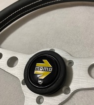 新品 社外 MOMO ステアリング ハンドル prototipo プロトタイプ シルバースポーク ホーンボタン付き レザー スポーツ レーシング 345mm_画像2