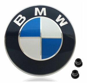 BMW エンブレム 82mm ブルー 高耐久性 高品質 ベースブラック フロント リア 交換 ロゴ グロメット 2個付き