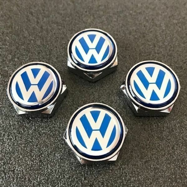 VW フォルクスワーゲン 青 ナンバーボルトキャップ ボルトカバー ライセンスプレート盗難防止 ネジ エンブレムロゴ ブルー 4個セット