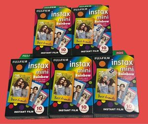 instax mini チェキフィルム FUJIFILM 10枚入り　5個セット　レインボー