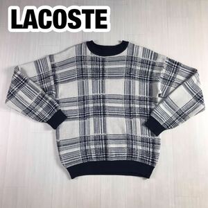 LACOSTE ラコステ 長袖ニット 3 チェック柄 ネイビー×ホワイト×アイボリー セーター