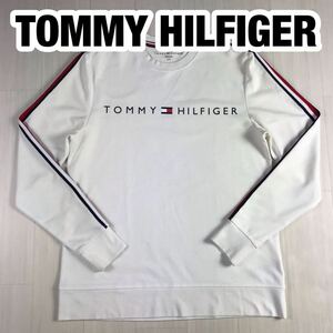 TOMMY HILFIGER トミー ヒルフィガー S 長袖Tシャツ ホワイト ビッグロゴ ライン プリントロゴ フラッグロゴ ロンT