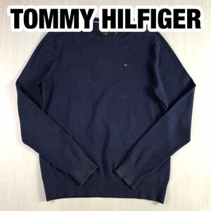 TOMMY HILFIGER トミー ヒルフィガー 長袖ニット XL ネイビー 刺繍ロゴ フラッグ セーター