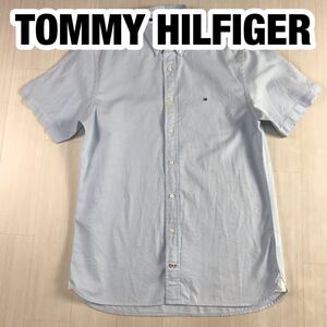 TOMMY HILFIGER トミー ヒルフィガー 半袖シャツ M ライトブルー 刺繍ロゴ フラッグロゴ 