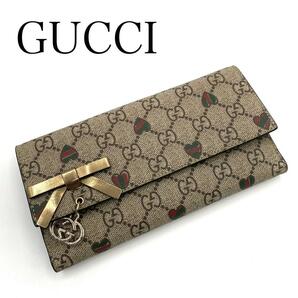 訳あり　新品・未使用　GUCCI グッチ　長財布　ベージュ　GG柄　ダブルホック　リボン