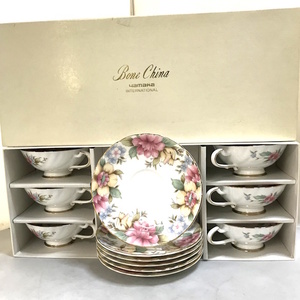 未使用 YAMAKA カップ＆ソーサー 6客セット Bone China ボーンチャイナ 花柄 ホワイト [jgg]