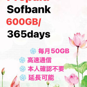 毎月50GB / 365days （初月無料 + 12月 合計 650GB) - 日本国内用 データ通信SIMカード プリペイド SIM - Data Sim - Softbank の画像1