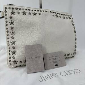 美品 JIMMY CHOO ジミーチュウ JC ヴァレンヌ クラッチバッグ セカンドバッグ スタッズ レザー ホワイト 白 保存袋 Gカード付 革 星 