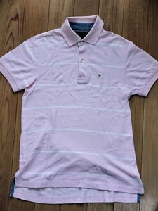 トミーフィルガー 半袖ポロシャツ メンズXS ピンク×オフホワイト系 鹿の子 コットン100% ゴルフ スポーツ タウンユース 良品 送料無料 