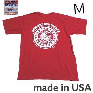 USA製古着　BAYSIDEプリントTシャツ半袖Ｍレッド胸ポケット付きswh0227wn35 LOCAL 862組合アメリカ製