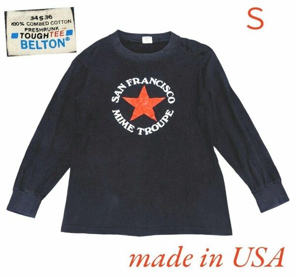 vtg USA製古着　BELTON長袖ＴシャツＳブラック☆swh0546cs4スーベニアアメリカ製サンフランシスコ