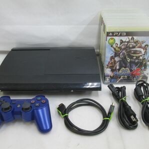 25 送80サ 0421$G10 PS3 250GB CECH-4000B ver4.80 ブラック本体セット(コントローラブルー) PS3ソフト10本 中古品の画像1