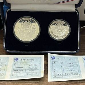 ◇1円 ★ ソウルオリンピック 1988年 記念銀貨 10000W 5000W 計2枚セット ケース入り の画像8