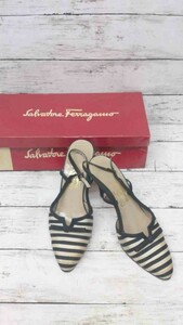 Salvatore Ferragamo サルヴァトーレ フェラガモ ボーダー　リボン　箱あり パンプス 6 ブラック 女 1112000001150