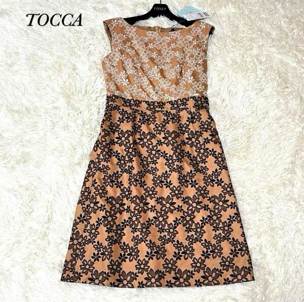 【未使用タグ付き】 トッカ TOCCA 花柄刺繍　ノースリーブワンピース　ドレス