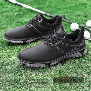 高級品 メンズ ゴルフシューズ 運動靴 フィット感 スポーツシューズ スパイク 強いグリップ 軽量 弾力性 通気性 防滑耐磨 撥水 黒 28.5cm