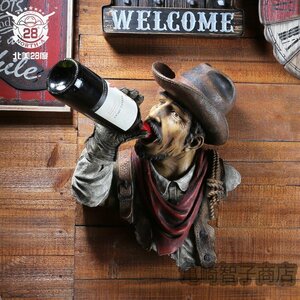 Art hand Auction Cowboy wine rack, wine holder, doll, sculpture, statue, wall hanging, resin, miscellaneous goods, object, figurine, interior, entrance, handmade, hand-made, Interior accessories, ornament, Western style