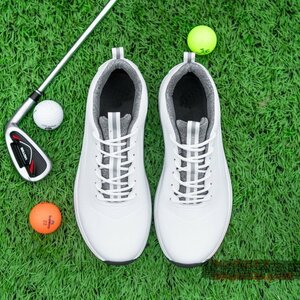 ゴルフシューズ 4E運動靴 スパイクレス 新品メンズ スポーツシューズ 強いグリップ フィット感 軽量 弾力性 絶賛 防滑 耐磨 通気 白 25.0cm