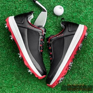  high class goods golf shoes soft spike strong grip sport shoes Fit feeling light weight elasticity . sport shoes new goods ventilation . slide enduring . black / red 25.0cm