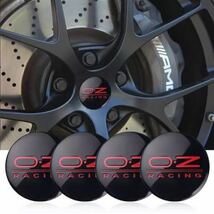 《送料無料》OZレーシング センターキャップ ステッカー 4枚セット 56mm ブラック×レッド_画像1