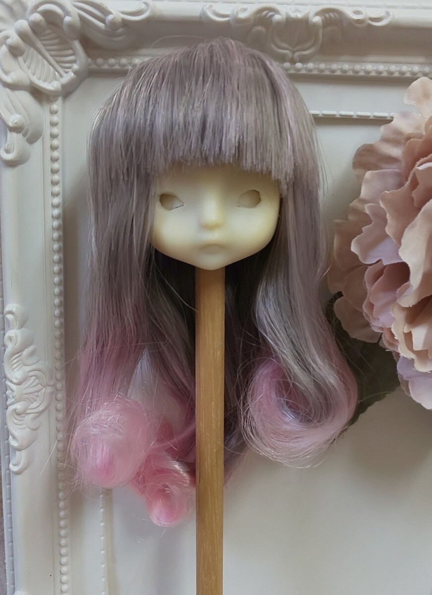 ★Seria Doll Doll Wig Doll Head Cute Handmade Custom Dolls etc. ★Gray-pink gradation Curly hair ends, doll, Character Doll, Custom Doll, parts