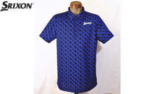  Srixon L размер * мужской рубашка с коротким рукавом * чёрный × синий цвет узор * новый товар * стандартный товар * Golf одежда 