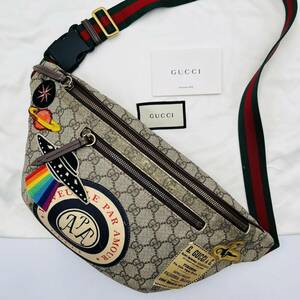 1 jpy { rare }GUCCI Gucci Koo lie badge embroidery GGs pulley m body bag belt bag shoulder leather PVC Sherry line men's 