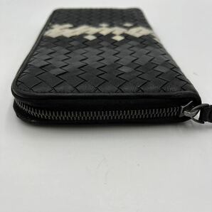 1円《入手困難》BOTTEGA VENETA ボッテガヴェネタ バイカラー 長財布 イントレチャート ラウンドウォレット レザー 本革 ブラック系 メンズの画像5