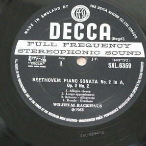 英DECCA SXL 6359 バックハウス ベートーヴェン：ピアノ・ソナタ第2番、10番、19番 の画像3
