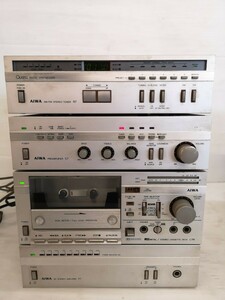 F2164/AIWA アイワ コンポセット AD-L7M/R7/C7/P7 ステレオカセットデッキ プリアンプ AM/FMチューナー オーディオ 通電確認【ジャンク】