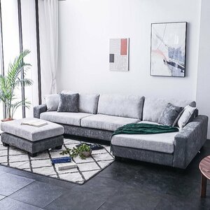  new goods large 3 seater . couch sofa GY/DGY color stool attaching set width 278cm modern stylish Northern Europe modern 3P fabric cloth made L character sofa :ST10-8Z01