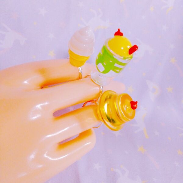 原宿系デカデカスイーツ 指輪 ☆ソフトクリーム&メロンソーダ&プリン☆単品売り