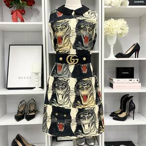 9504 Gucci GG One-piece Tiger print tei dress no sleeve black 