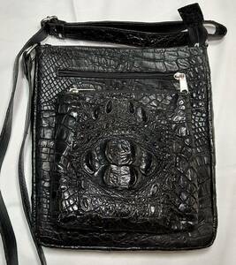  crocodile black original leather hand made shoulder bag 