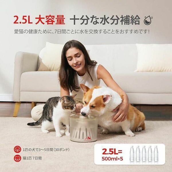 PAWZRoad ペット用自動給水器 水飲み器 大容量 2.5L グリーン