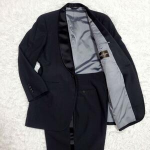 極美品 L ポールスチュアート 羊毛100 タキシード スーツ セットアップ 黒 Paul Stuart ウール 上下 ブラック ビジネス ジャケット パンツ
