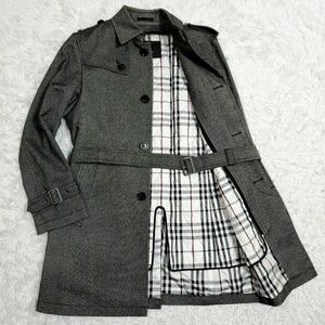 美品 M バーバリーブラックレーベル ウール100 トレンチ コート グレー 中綿 キルティング ノバチェック ライナー BURBERRY BLACK LABEL