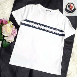 美品 S モンクレール コットン100 ロゴ 刺繍 Tシャツ 白 ラバー パッチ Moncler 21ss 綿 トップス ホワイト 春夏 12 anni 152cm